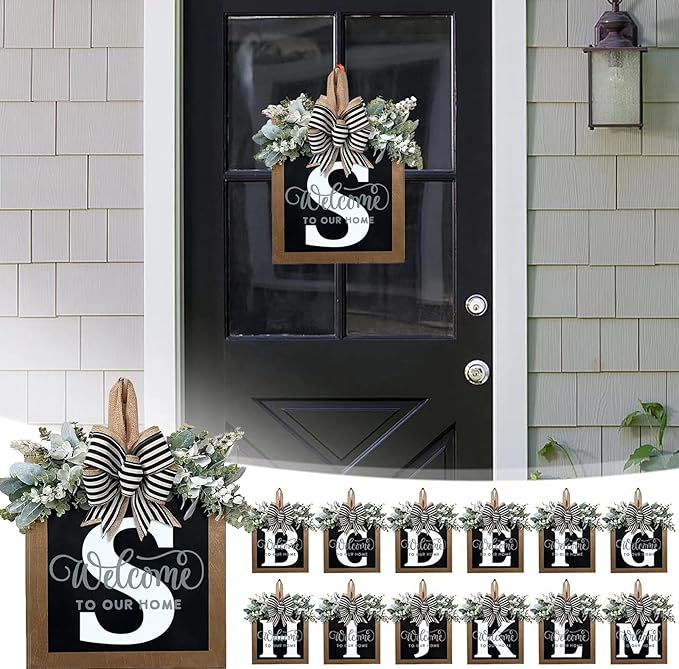 Last Name All Year Wreath, for Front Doors, Spring, Fall, 26 Last Name Letters All Year Round Wreaths, Suitable for Wedding Decorations, Home Porches, Farmhouses, Yards, Garden Decorations, Gifts (S)