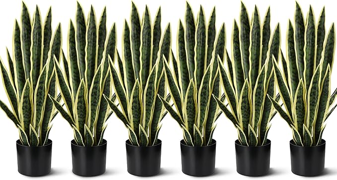 Crowye 6 Pack 3.15 Ft Tall Artificial Snake Plant Faux Sansevieria Plant Large Fake Snake Bulk in Pot for Home Office Housewarming Gift