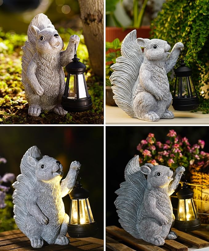 Nacome Solar Squirrel Statues for Garden Decor: Outdoor Sculptures for Clearance Outside Lawn Ornaments Porch Patio Balcony Yard - Christmas Birthday Gifts for Mom Grandma