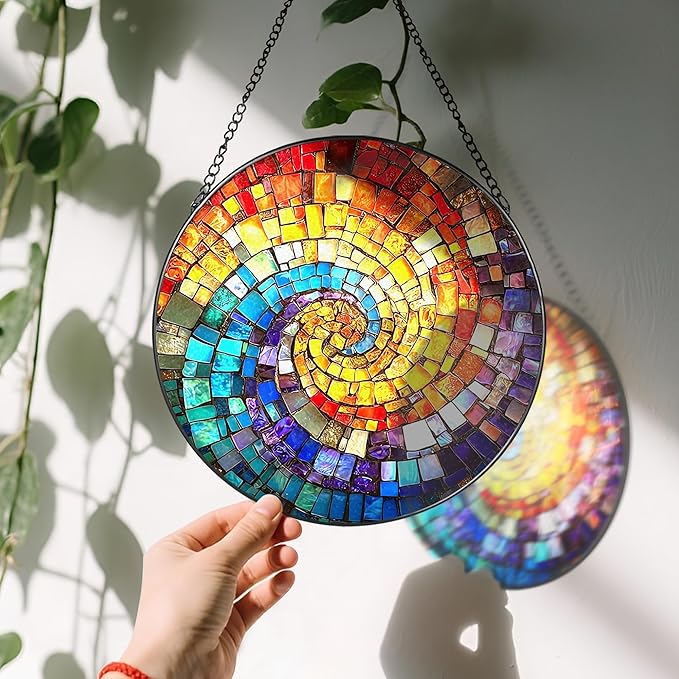 LAOWEIKI 8'' Rainbow Spiral Suncatcher Ornament, Stained Glass Window Hanging, Sun Catchers for Windows Hanging Ornaments, Window Decor, Ideal Gift | Gifts for Art Lovers, Friends, Family