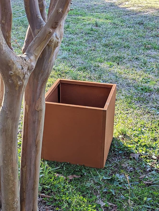GZGNEEVL Corten Steel Planter Box Metal Planters Square Outdoor Steel Planter Cube Rustic Flower Pot 16 Inch Integral Durable Antique for Commercial Residential Garden Patio Deck and Backyard