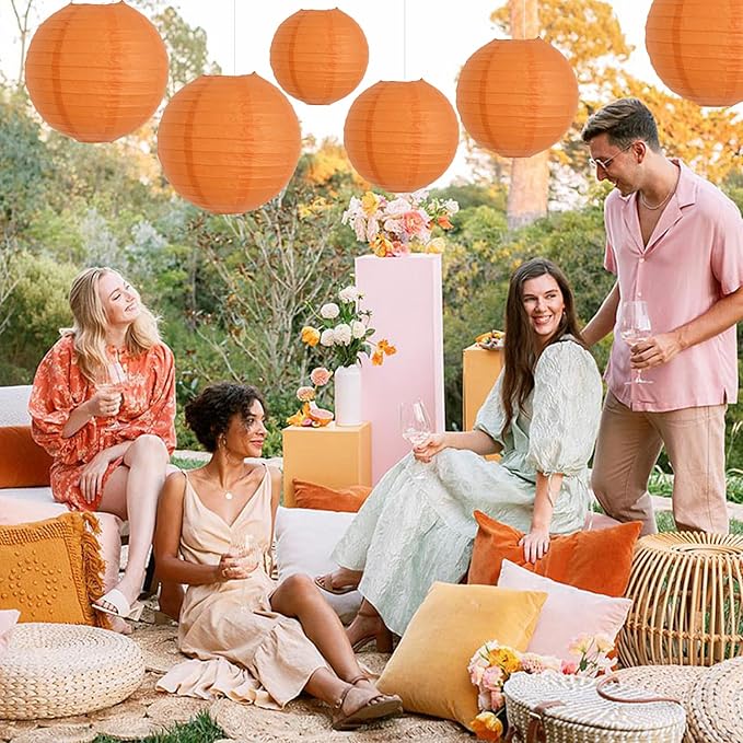 BEISHIDA 8-Inch Orange Round Paper Lanterns Hanging Decorative Chinese Paper Lanterns Lamp for Birthday Wedding Party Decoration and Baby Bridal Shower（6 Packs）