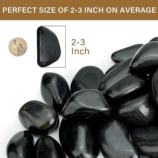 6lb Black River Rocks for Plants Indoor, 2-3Inch Pebbles for Vases Fillers, Decorative Gravel for Fish Tank, Natural Polished Stones for Succulent, Bonsai, Landscaping, Bird Baths