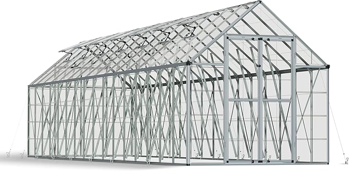 Palram - Canopia Snap & Grow 8 Ft. x 32 Ft. Greenhouse Kit Hobby DIY Walk In Green House Heavy Duty Polycarbonate, Aluminium Frame, with Lockable Door and Vent for Outdoors, Garden, Backyard In Silver