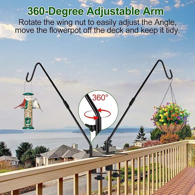 Eyrizon Heavy Duty Deck Hook,35Inch Extended Reach Plant Bracket Hook Hangers,Bird Feeder Hanger for Deck Railing,Fence Deck Shepherd Hook for Hanging Lanterns,Wind Chime&Outdoor Decorations
