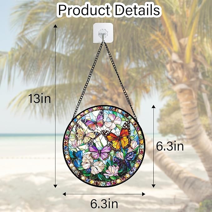 DASTOLL Stained Glass Window Hanging, Colorful Butterfly Suncatcher for Doors Home Sun Catchers Decoration and Christmas, Mother's Day Birthday Gifts for Women, Men, and Mom 6.3 in