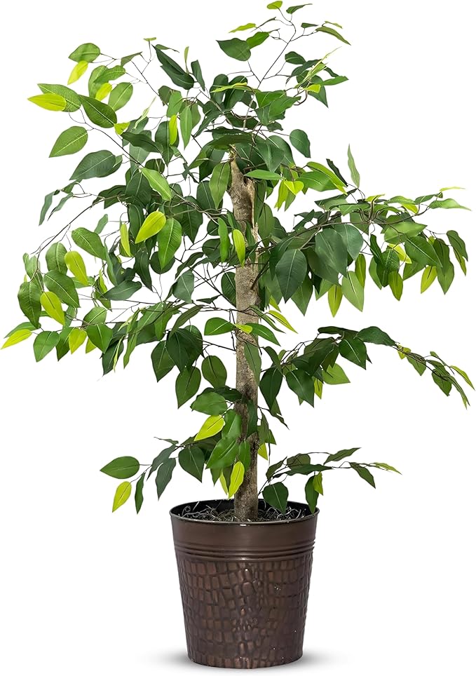 LCG Florals 4ft Ficus Tree in Copper Metal Pot with Real-Wood Trunk - Indoor and Outdoor Faux Plants for Patio, Living Rooms, Offices & Outdoor Spaces