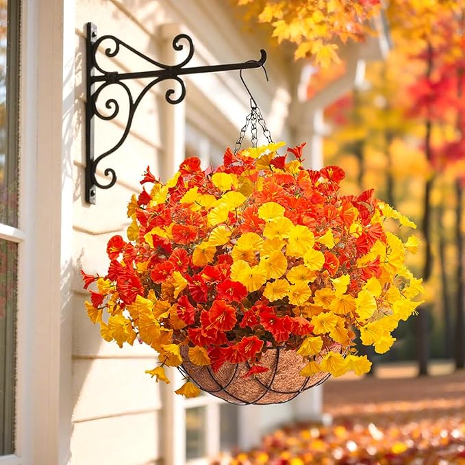 Grunyia Artificial Flowers Outdoor Fall Decor - 12 Pcs UV Resistant Fade Proof Fake Plants for Garden Porch, Thanksgiving Autumn Decorations, Waterproof for All Weather