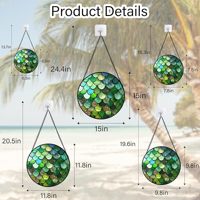 QZQCBLC Stained Glass Window Hanging Green Abstract Texture Large 11.8" - Marine Suncatcher Door Garden Sun Catcher Home Decor Birthday Christmas for Mom Men Woman Wife Friend