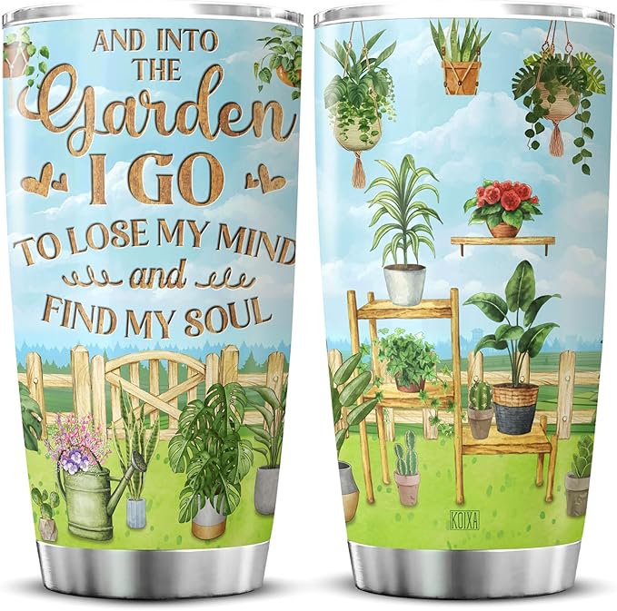 KOIXA Gardening Coffee Tumbler Birthday Gifts For Women Adults Mom Friends Girls Grandma Plant Lovers Botanic Travel Mug With Lid Insulated Cup Cold Steel Tumblers Inspirational Quotes