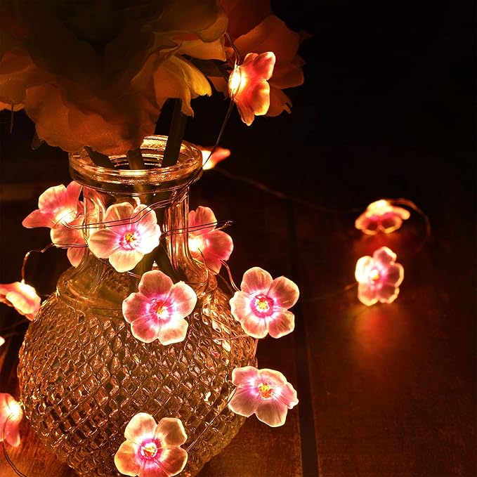 Mudder 2 Pieces Cherry Blossom Lights LED Flower String Light Blossom Decor Battery Wire Fairy LED Garland for Birthday Wedding Bedroom Party Decoration(9.84 ft,Cherry)