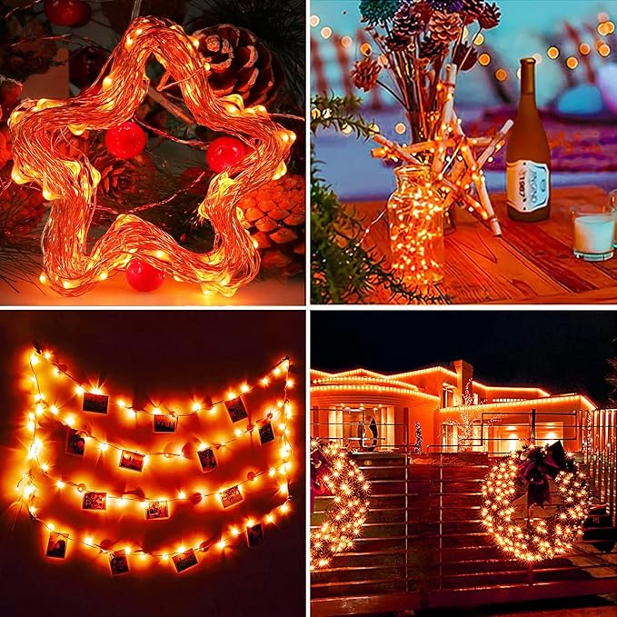 RUICHEN Silver Wire 33 Ft 100 LED USB Fairy String Lights with On/Off Switch (Orange)