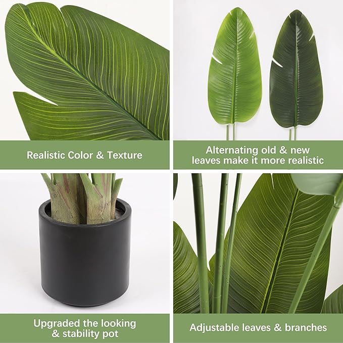 ProDeco Large Artificial Plants Indoor 7.2Ft Silk Bird of Paradise Big Tall Fake Tree Faux Green Silk Floor Potted Plants for Home Living Room Bedroom Office Decor (2 Pack)…