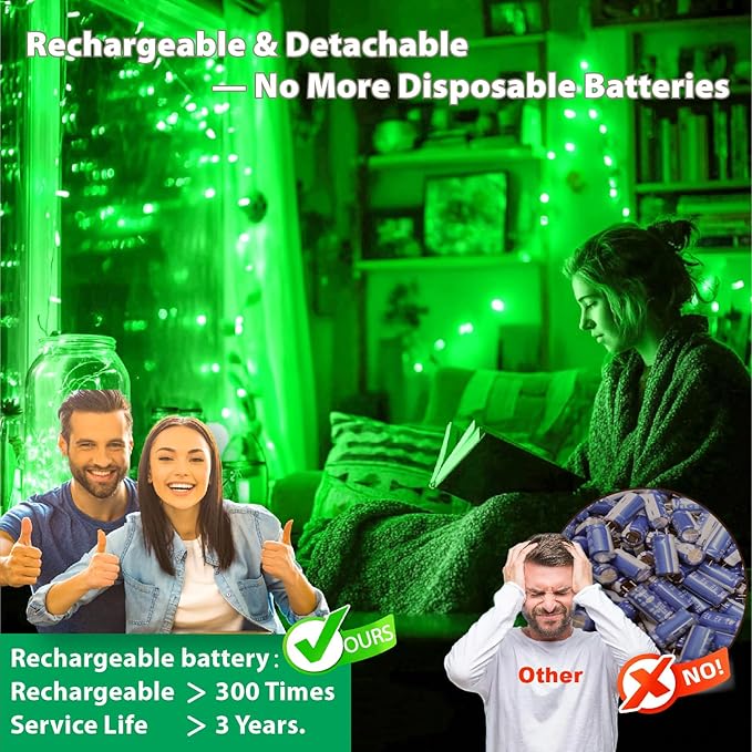 HXWEIYE 6 Pack Rechargeable Fairy Lights Battery Operated with Remote & DIY Timer, 7ft 20LED Mini Twinkle String Light for Mason Jar DIY Wedding Table Centerpieces Party Bedroom Christmas (Green)
