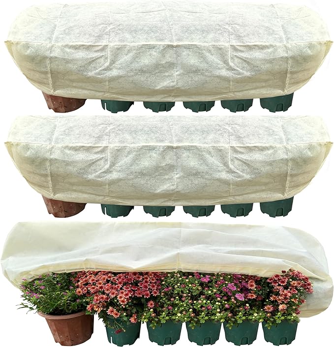 DINGBAI Plant Cover Freeze Protection, Winter Plant Covers, Plant Frost Cover, Tree Plant Freeze Protection Covers, Planter Plant Winter Frost Blanket with Zip Drawstring,3 Pack (31.4x13.7x13.7INCH)