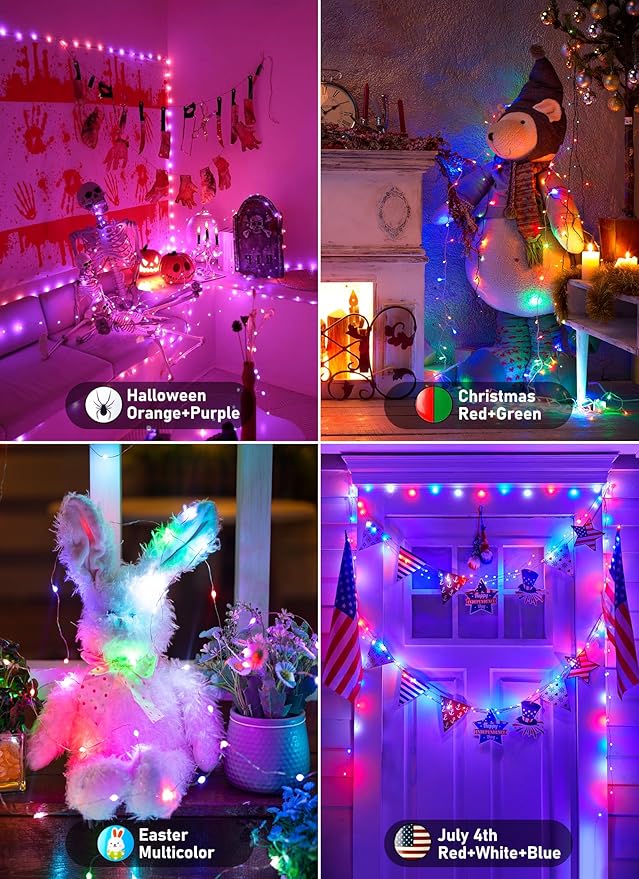 Minetom Fairy Lights Color Changing - 33FT 100 LED String Light with Remote, 16 Single Colors & 6 Holiday Colors,12 Modes, USB Fairy Lights for Bedroom, Easter Light for Indoor Classroom Christmas