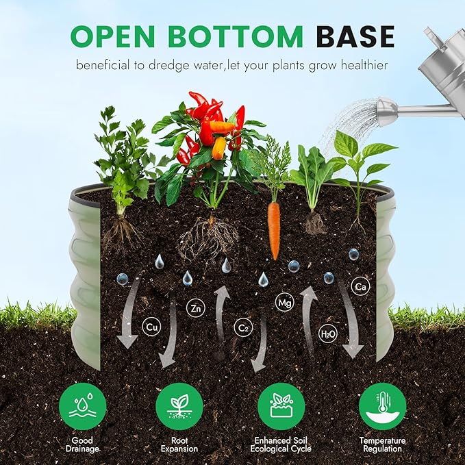 INNO STAG Round Galvanized Raised Garden Bed — 2×2×1ft Planter Box Outdoor Raised Beds Kit for Gardening Vegetables, Fruits, Herbs, and Flowers, Olive Green
