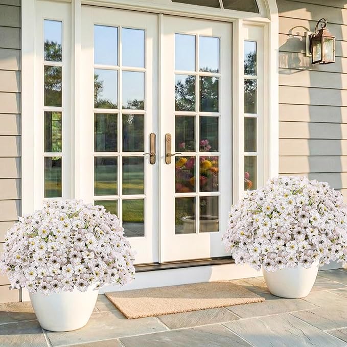 22 Pack Artificial Flowers Outdoor, Faux Flowers UV Resistant with Plastic Plants, Faux Silk Flowers for Outdoors Outside Front Porch Hanging Planter Window Box Garden Decoration(White)