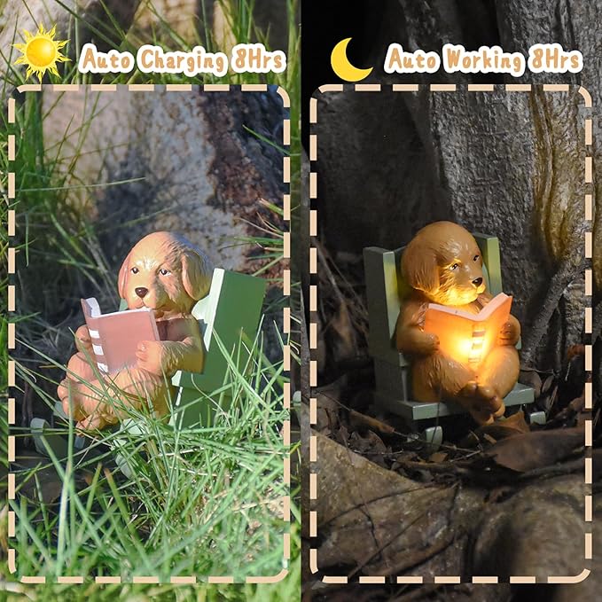 Solar Garden Statues Dog Statues Fairy Garden Accessories Resin Dog Figurine Mini Golden Retriever Statue with Lights for Outside Porch Patio Decor 3 * 2 * 3.5 Inch Mothers Day Gift for Mom