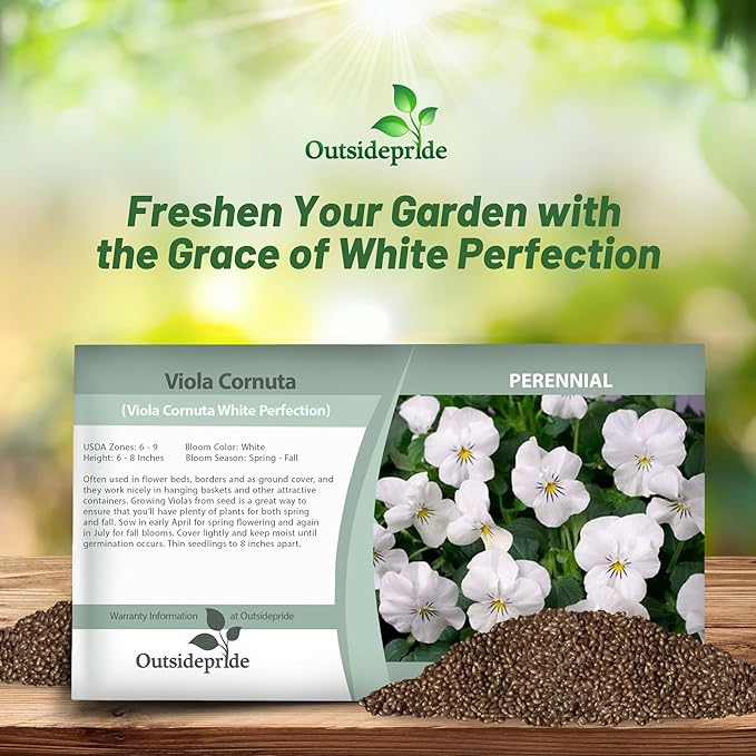 Outsidepride White Perfection Viola Pansy Seeds for Planting - 1000 Pcs. Perennial, Cold-Hardy & Pollinator Friendly Flowers with Fragrant Blooms for Garden Beds, Borders & Container Displays