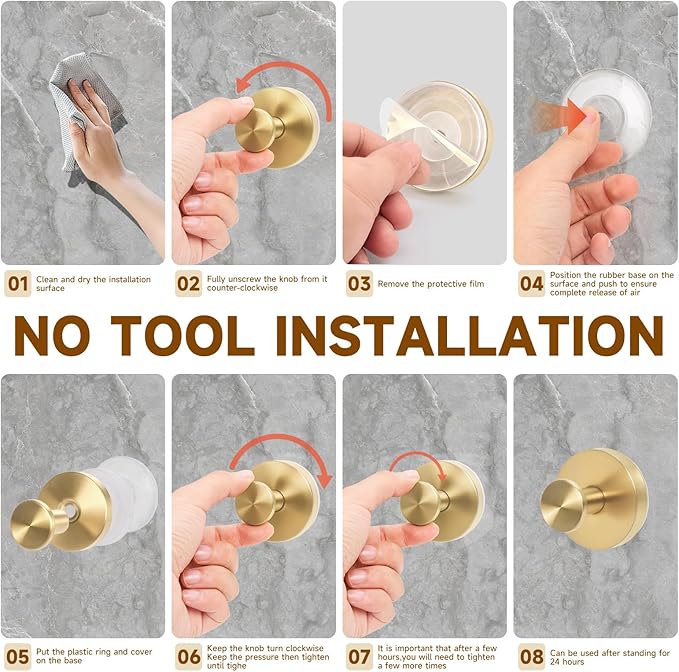 Upgrade Suction Cup Hooks for Shower,Heavy Duty Towel Hooks for Bathrooms, No Drill Suction Hooks for Inside Shower, Reusable Shower Hooks for Glass Doors & Windows(2 Pack Gold)