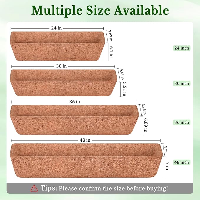 Halatool 4 Pack 24 Inch Window Box Liners, Pre-Formed Coco Fiber Replacement Liner, Natural Coconut Coir Planter Liners for Wall, Hanging Basket, Flower Pot, Fence and Railing