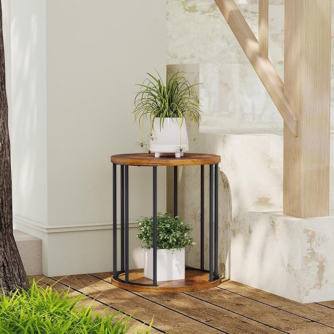 Leinade Plant Stand Indoor,small plant stool,Flower Pot Corner stand holder,Mid Century Heavy Duty Metal Tall Home Decor,Modern Round End Table,Small Rustic Display Stand for Living Room,Bedroom(Brown,14In)