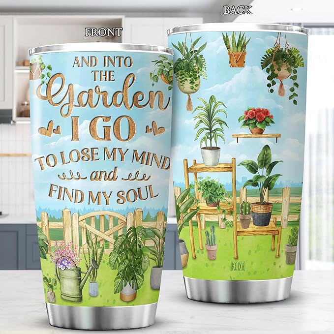 KOIXA Gardening Coffee Tumbler Birthday Gifts For Women Adults Mom Friends Girls Grandma Plant Lovers Botanic Travel Mug With Lid Insulated Cup Cold Steel Tumblers Inspirational Quotes