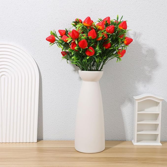 DOITOOL 12Pcs Simulated Strawberry Plant Decor 10.5 inch Long Stem Artificial Strawberry Branches Artificial Plants Fake Berry Stem Fruit Bouquet for Flower Arrangement
