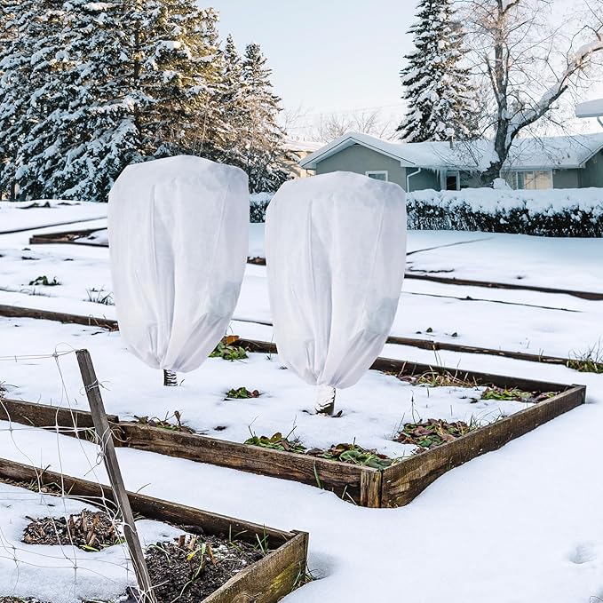 2-Pack Plant Covers Freeze Protection 78" x 89" 2.2 oz, Large Size Bag Frost Cloth Plants Jacket Drawstring and Zipper Tree Cover for Outdoor Plants, Shrub Potted Plants Winter