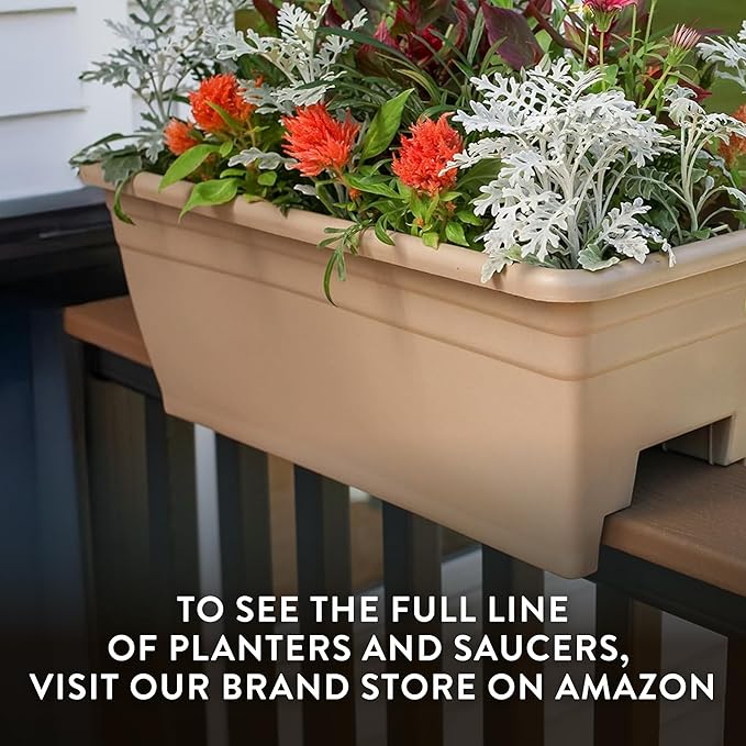 The HC Companies 24 Inch Deck Rail Planter Box with Drainage Plug, Lightweight UV-Resistant Plastic Outdoor Planters for Wood Deck Rail, Flower Box for Garden, Patio, Balcony, and Fence, Black