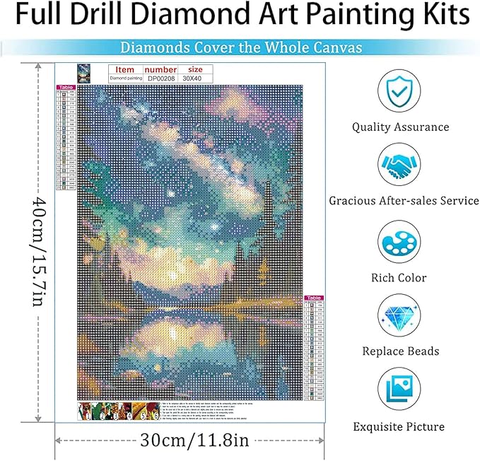 GemZono Diamond Art Kits for Adults,DIY Starry Sky Diamond Painting Kits for Adults Beginners,5D Full Drill Diamond Dots with Diamond Gem Art and Crafts for Home Wall Decor 12x16inch