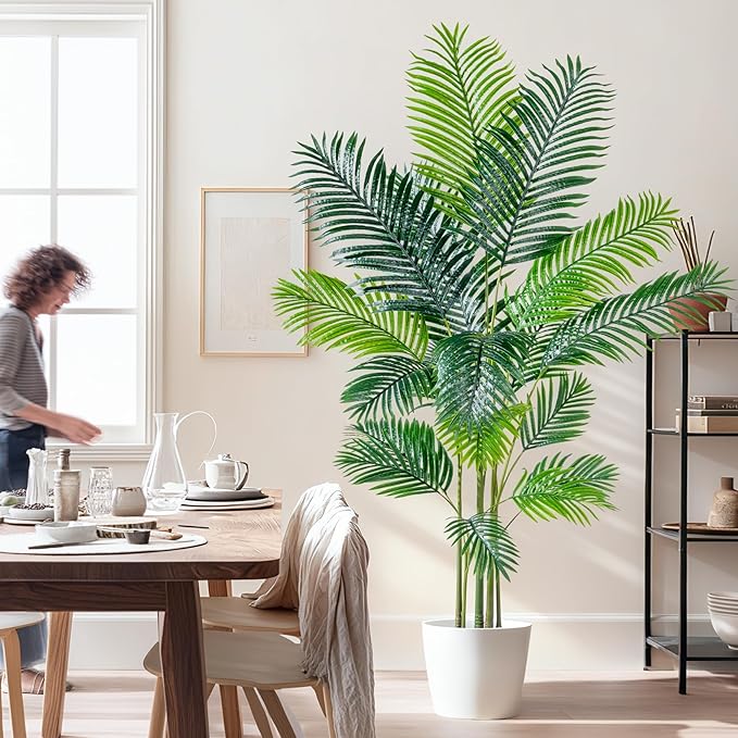 6.6FT Artificial Areca Palm Tree-Lifelike Palm Plant,Faux Tropical Areca Floor Plant Tall Faux Silk Large Artificial Plants for Indoor Home Living Room Corner Decor（No Planter）