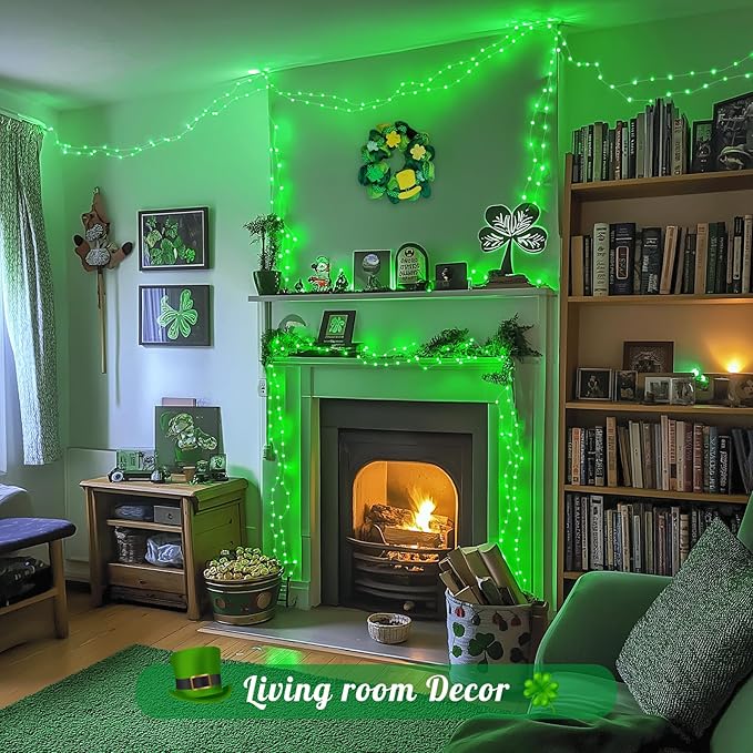 JMEXSUSS 4 Pack 50 LED Green Fairy Lights Battery Operated: 16.1ft Christmas Fairy Lights Indoor Outdoor Waterproof Green St Patrick's Day Lights for Bedroom Garden Party St Patrick's Day Decorations