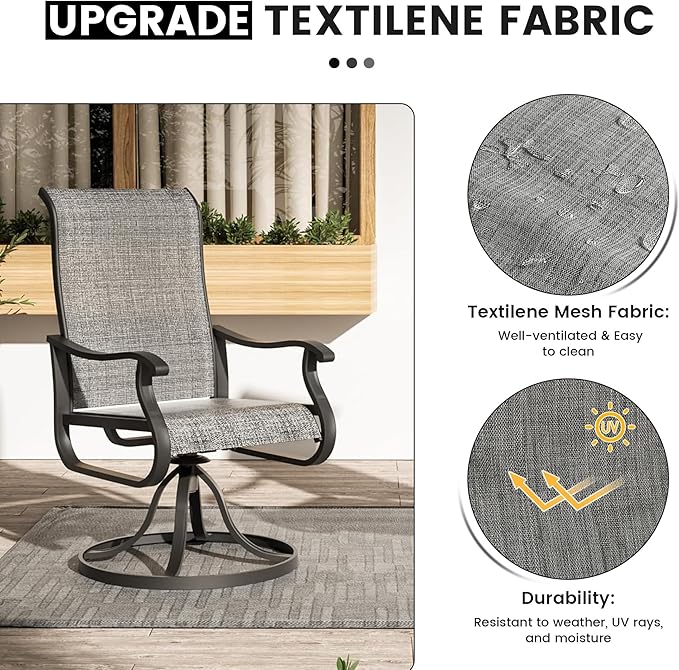 Patio Swivel Chairs Set of 6, Outdoor Dining Chairs with High Back, All-Weather Swivel Rocker Chair for Lawn, Porch or Garden (Grey)