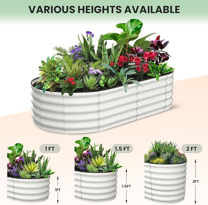 2 Pcs 6x3x1 ft Oval Galvanized Raised Garden Beds, Metal Planter Boxes with Open Base, Tool-Free Assembly for Vegetables, Flowers, Herbs - Outdoor & Patio Use, White