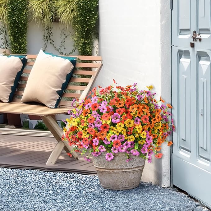 ZFProcess Artificial Flowers Faux Plants Outdoor Fake Flowers Spring Decor,12 Bundles Realistic Plastic Plant Colorful Daisy UV Resistant for Porch Patio Home Yard Garden Window Box Pot Planters