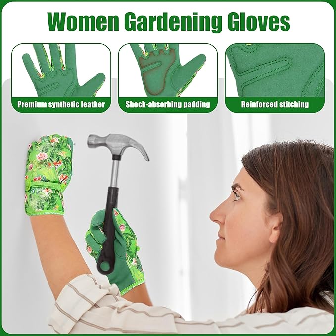 HANDLANDY Work Gloves for Women, Breathable Leather Gardening Glove for Yard Maintenance, Hand Protection with Touch Screen for Gardeners, Farmers
