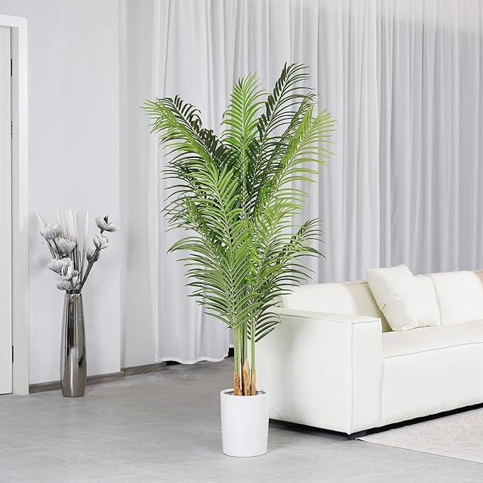 ProDeco Artificial Palm Tree 6Ft Faux Silk Green Realistic Decorative Tall Fake Potted Plants Artificial for Bedroom Living Room Office Home Decor Indoor Outdoor