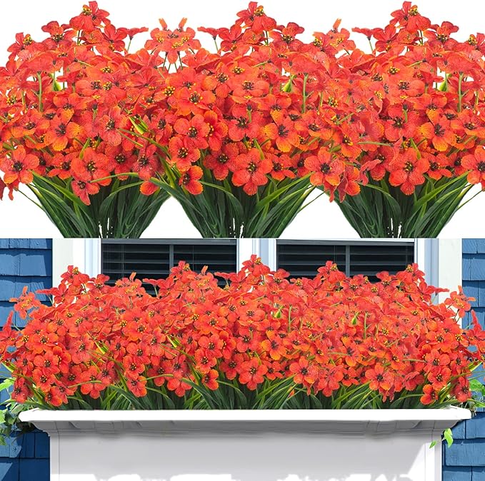 Grunyia 20 Bundles Artificial Flowers, Outdoor Indoor UV Resistant Fake Flowers No Fade Faux Plastic Plants Garden Porch Window Box Decoration