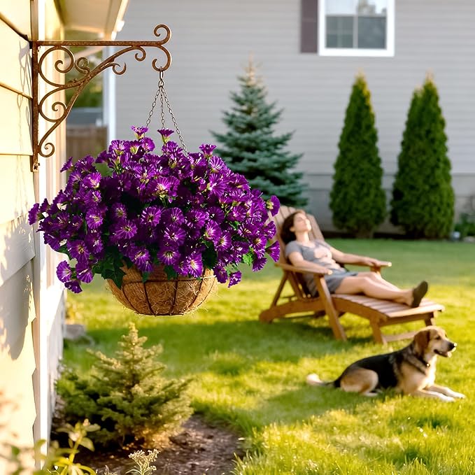 Artificial Morning Glory Flowers Plants for Outdoor 8 Pcs Faux Silk Petunias Flower Realistic Faux Flowers Plants for Outside Planter Porch Yard Patio Balcony Home Indoor Decor (8 Pcs Purple)