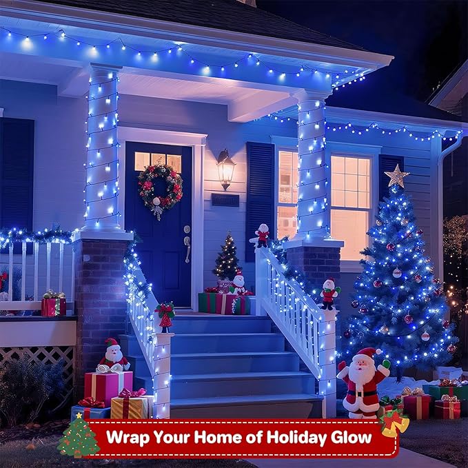 66FT 200 LED Christmas Lights with Timer, Twinkle Fairy Lights String with 8 Flashing Modes String Lights for Indoor Bedroom Outdoor Christmas Trees Garland Wreath Holiday Decorations, Blue