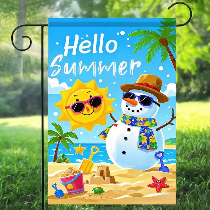 Welcome Summer Garden Flag Sunglasses Snowman on Beach Hawaii Seaside Sunshine Decor Seasonal Outdoor Welcome Yard Flag 12 x 18 Inch Double Sided Decoration