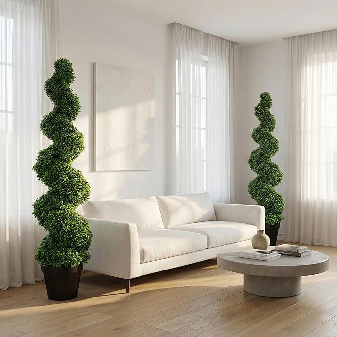 3ft Spiral Boxwood Topiary Trees Artificial Outdoor Set of 2, 36 Inch Faux Greenery for Front Porch, Garden Entryway, Artificial Plants Outdoor for Home Decor