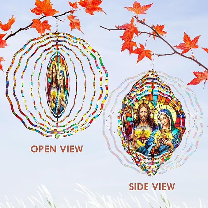 FLAGWIX Sacred Heart Wind Spinners Outdoor - 3D Stainless Steel Metal Wind Spinners 12in - Christian Gifts for Women Faith, Garden Spinner for Yard Decorations Outdoor, Religious Gifts for Mom Grandma