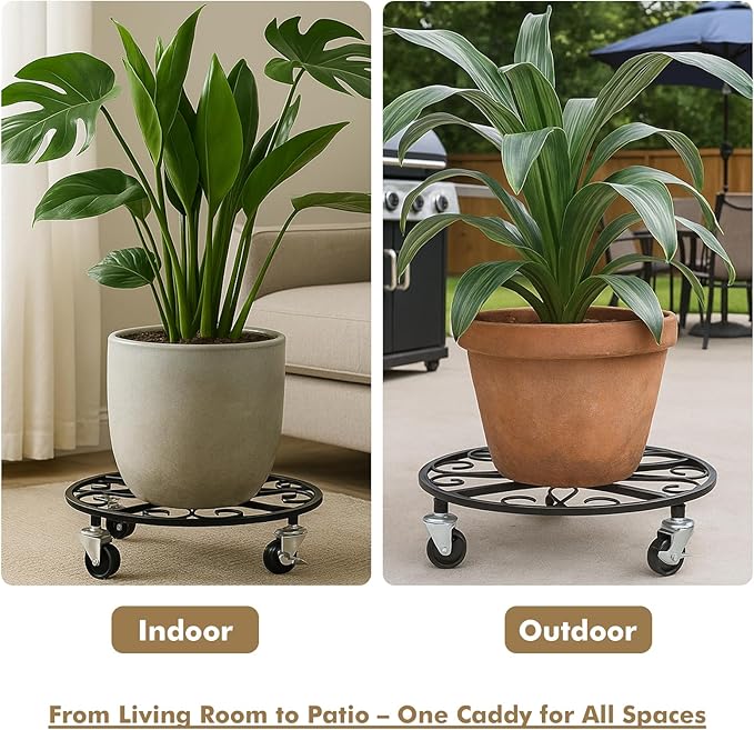 6 Pack Plant Caddy with Wheels 11.8 Inch Rolling Plant Stand for Large Plants Heavy Duty Plant Rollers Metal Plant Dolly Rustproof Planter Stand Wrought Iron Plant Stands Flower Cart Indoor Outdoor