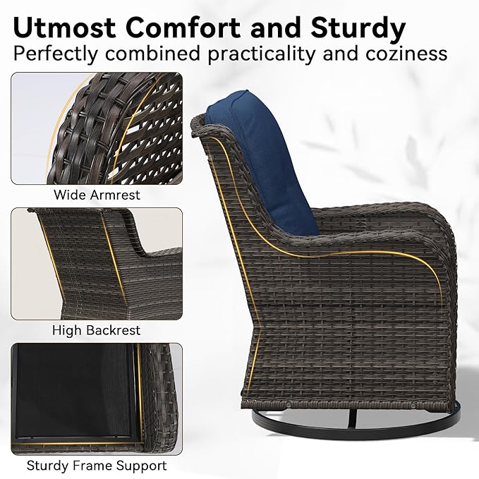7 Piece Outdoor Wicker Patio Furniture Set, Outdoor Swivel Rocker Patio Chairs Set with Thickened Olefin Cushions, High Back and Deep Seating, Hand-Woven PE Rattan for Porch, Deck