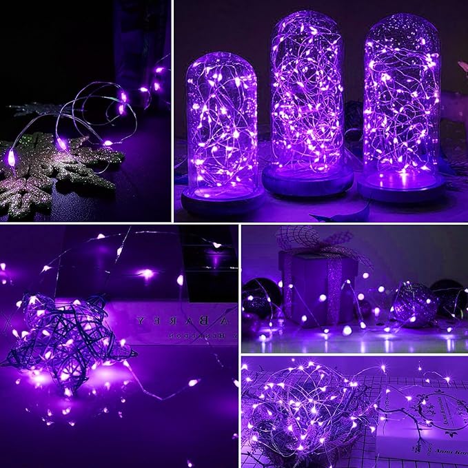 AIKEI 24 Pack LED Fairy Lights Battery Operated, String Lights Waterproof 7 Feet 20 Led Firefly Starry Lights for Wedding Party Bedroom Garden Christmas Decoration Purple