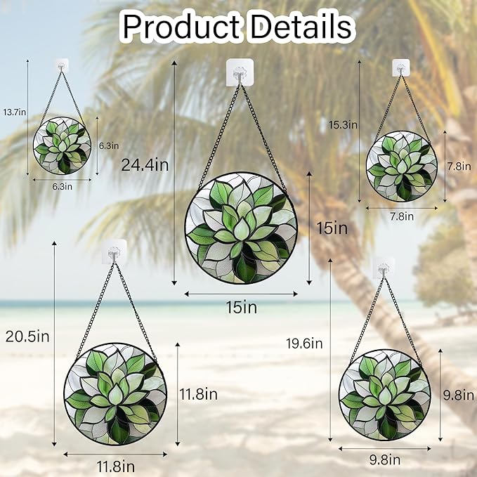 Stained Glass Window Hanging - Ireland Green Plants Suncatcher for Doors Garden Succulent Sun Catchers Decor Mother's St. Patrick's Day Birthday for Women Men Mom Nana 7.8 in