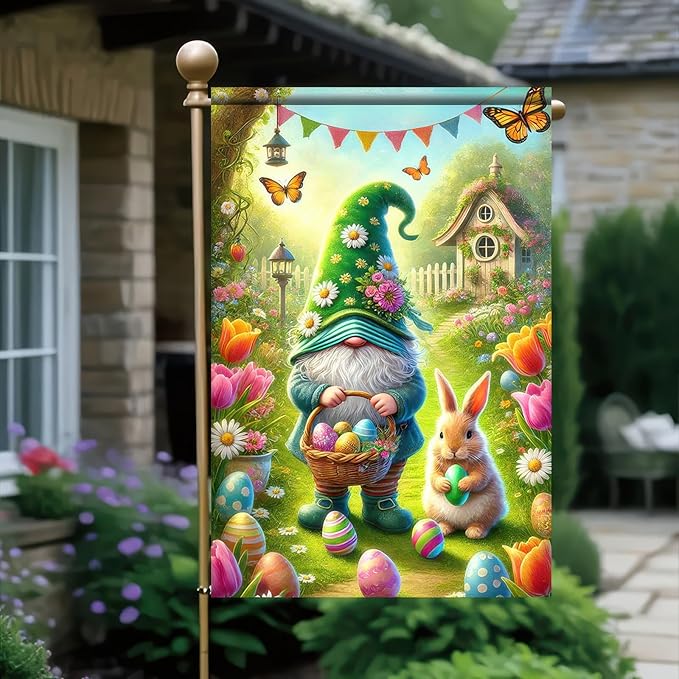 Easter Garden Flag 12x18 Inch Double Sided Happy Easter Eggs Outdoor Decoration Yard Flag Cute Dwarf Rabbit Garden Flag Welcome Easter Outdoor Decoration Spring Farmhouse Holiday
